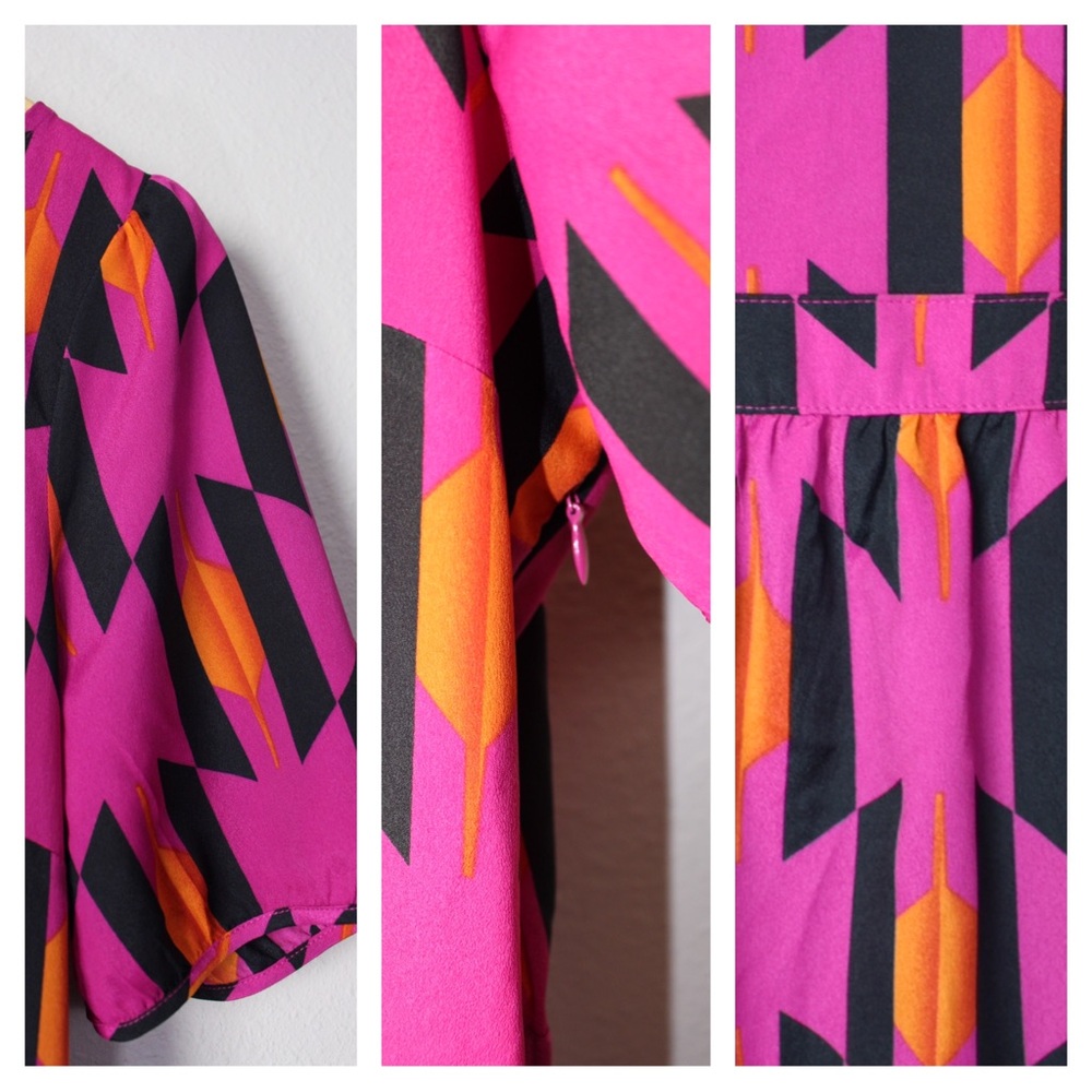 Bold Geometric Allen B. by Allen Schwartz Short Sleeved Cut Out Back Dress - Picture 7 of 14